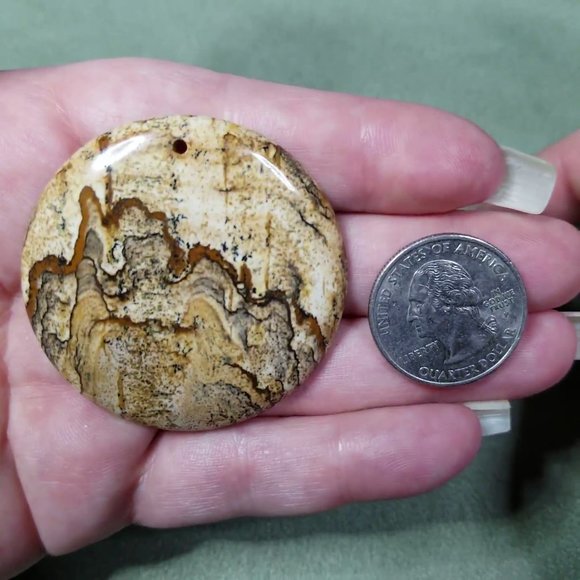 Large Picture Jasper * 48.23 x 5.73mm * Drilled Cabochon * Round Pendant Stone - Picture 12 of 12